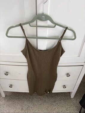 SHEIN Olive Ribbed Spaghetti Strap Mini Dress XS